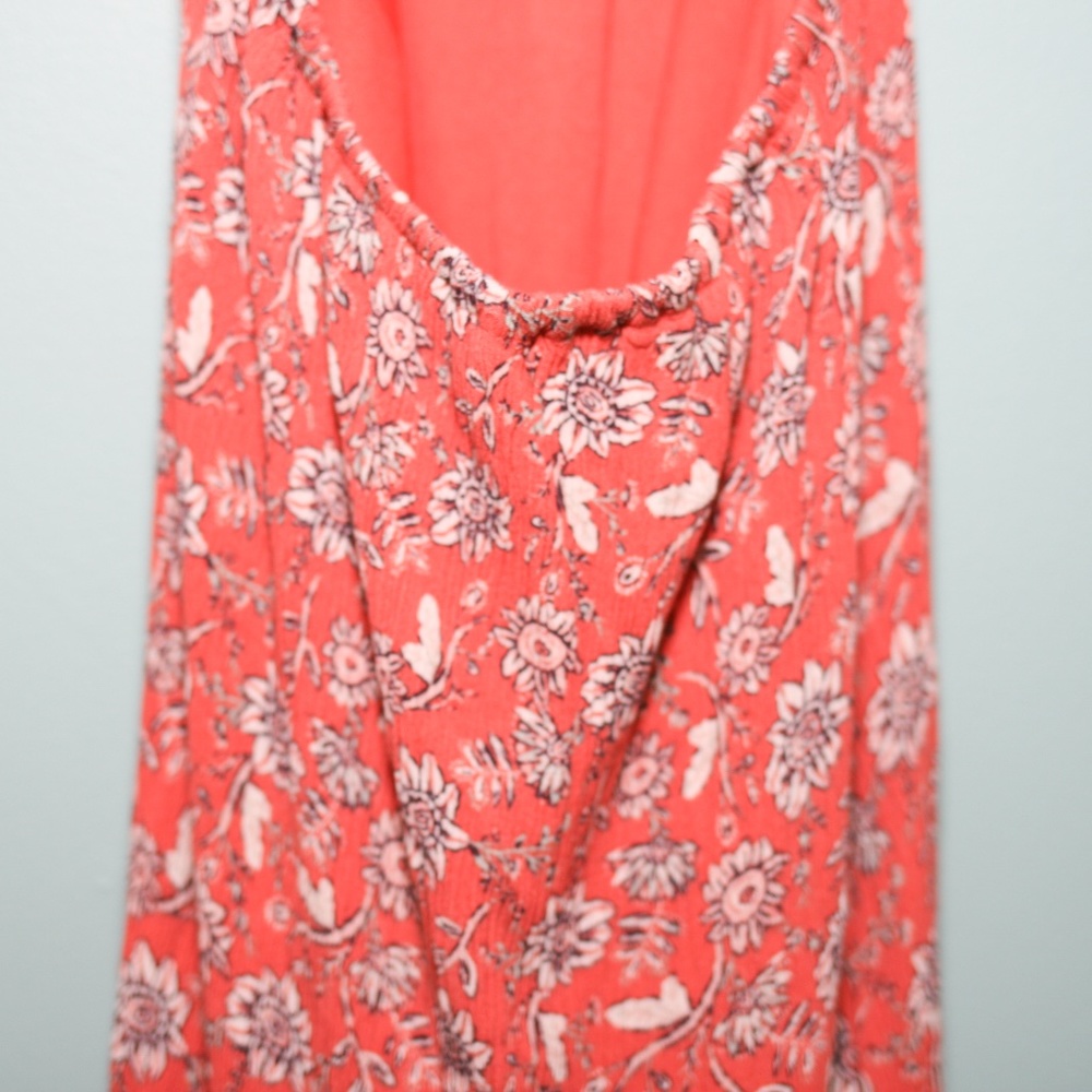 Xhilaration Coral Floral Maxi Dress with Striped Hem and Side Cut-Outs - Picture 6 of 7